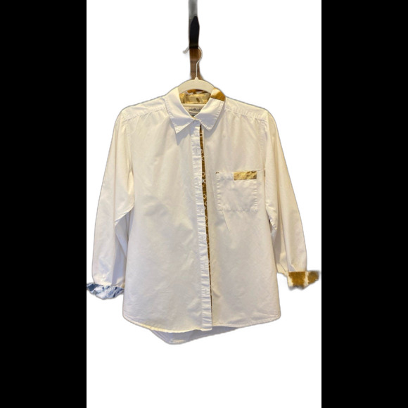 Chico’s Button Down Blouse Size 1 USA Sz Medium Cream with Animal Print Accents - Picture 1 of 12